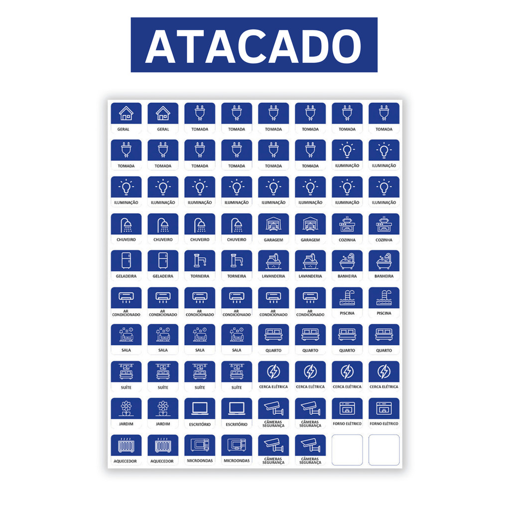 Atacado 10 Pacotes - Kit 80 Adesivos para Quadro Disjuntor Quadro De Força
