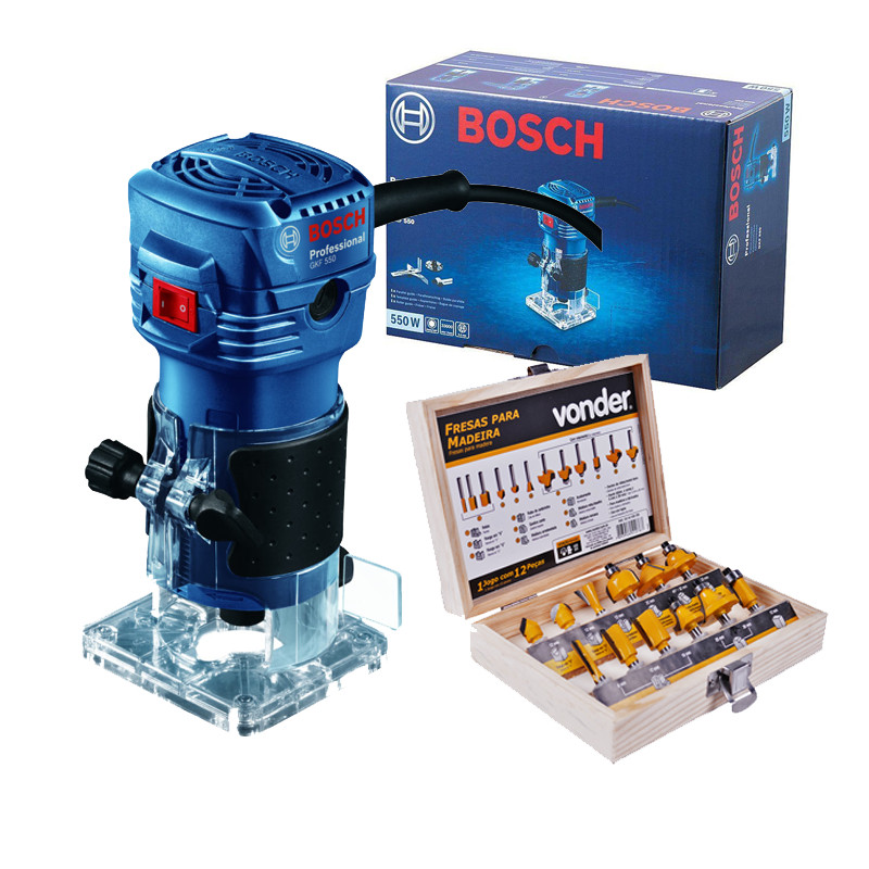 Tupia eletrica Gkf550 Bosch 550w Profiss + Fresas 12 peças