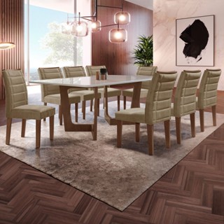 Mesa de Jantar 8 Lugares Nápoles/Genova com Vidro Chocolate/Off White/Marrom Claro - Cel Móveis em Oferta na Shopee