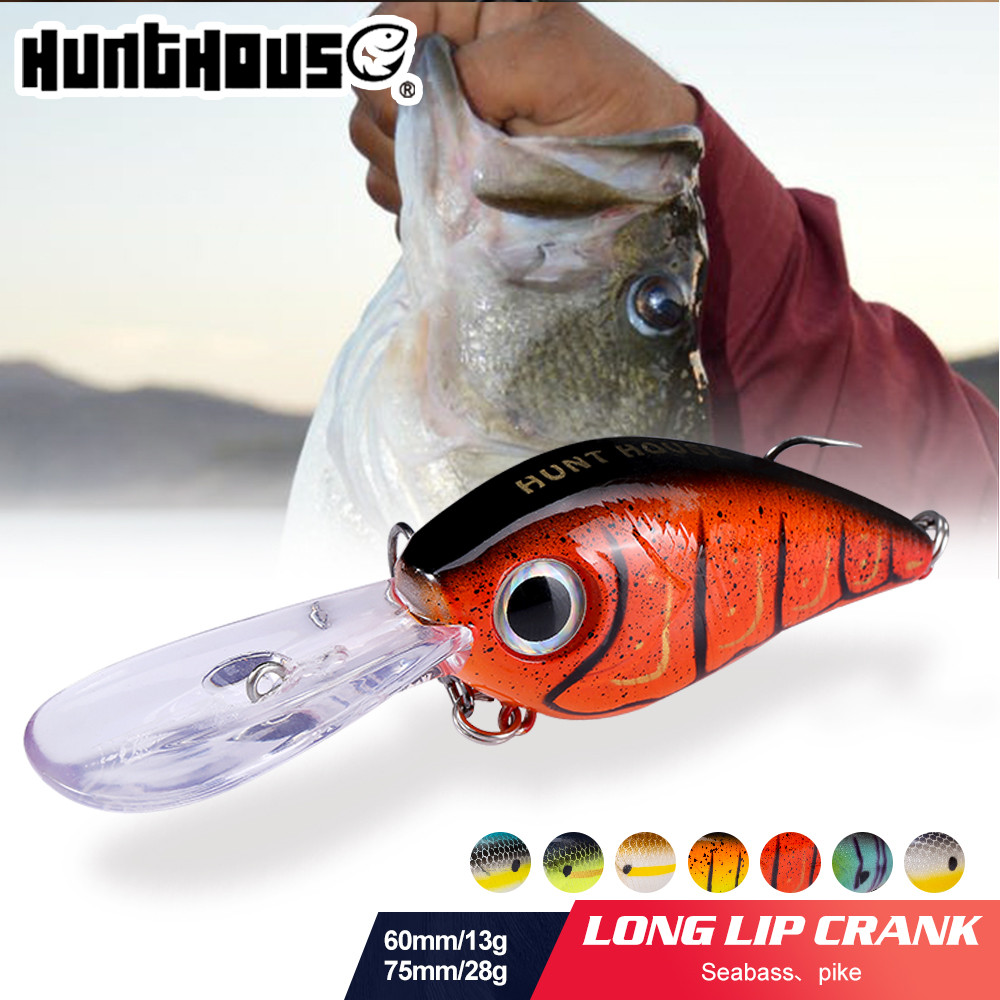 Hunthouse Pesca Jerk Crankbait Minnow Isca Flutuante 60mm/13g 75mm/28g Lábio Longo Catraca Manivela Wobblers Truta Pique