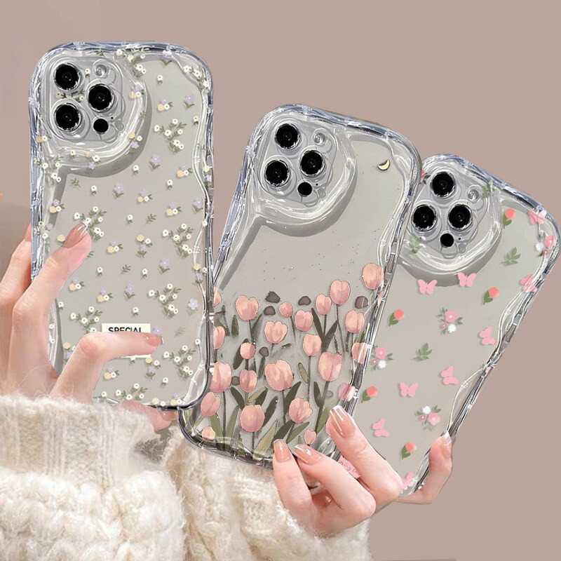 Capa De Telefone Flor Coreana Para Samsung A15 A14 A13 A12 A22 A24 A34 A32 A52 A53 A72 A73 A05 A05S Invólucro Macia À Prova De Choque TPU Proteção Artística 3D Ondulada Borda Curva