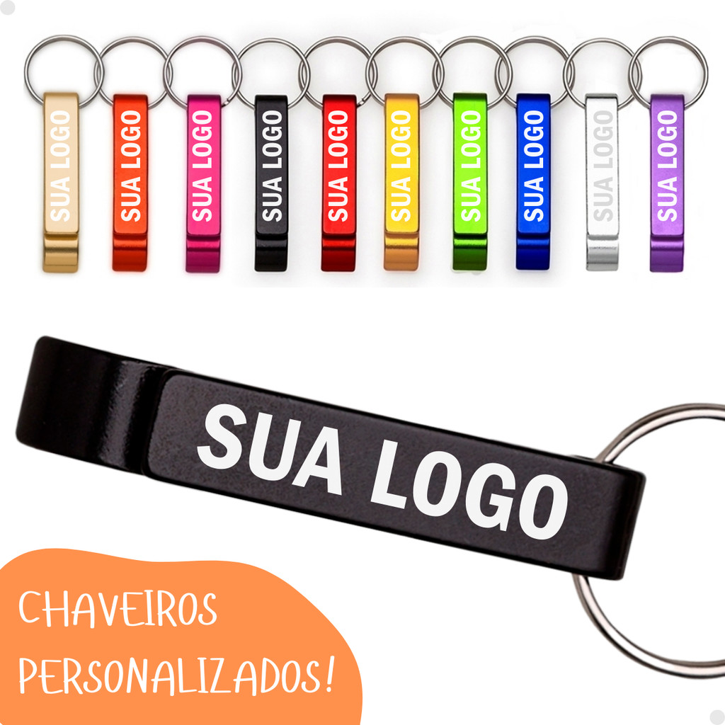 Kit 20 Chaveiros Abridor Pé de Galinha Alumínio Garrafa e Lata Personalizado Brinde Para Sua Empresa