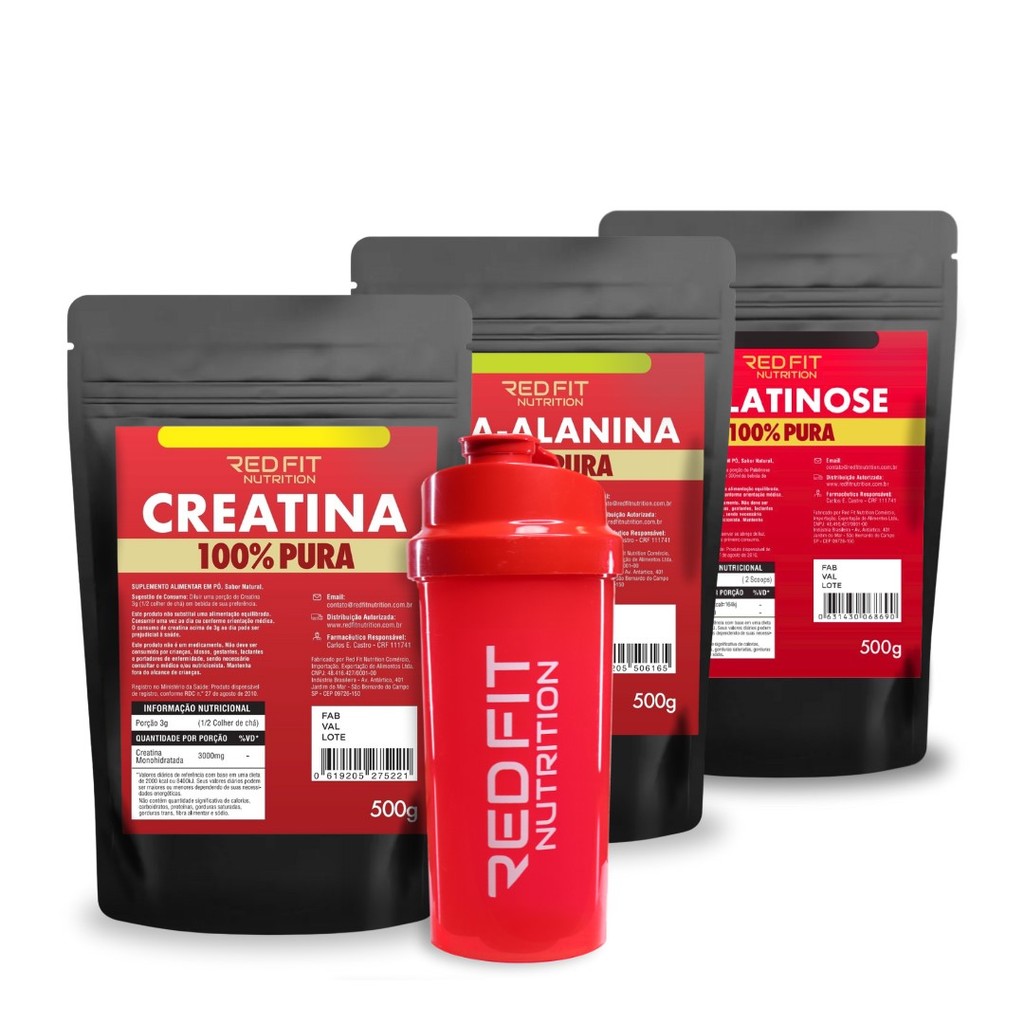 Creatina 500g Beta-Alanina 500g Isomaltulose Palatinose 500g - 100% Pura Matéria-Prima Importada - Red Fit Nutrition