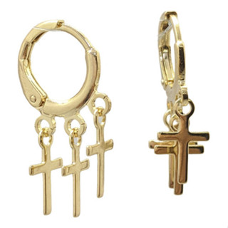 Brinco Folheado A Ouro Argola Duas Partes 3 Cruz Mini em Oferta na Shopee