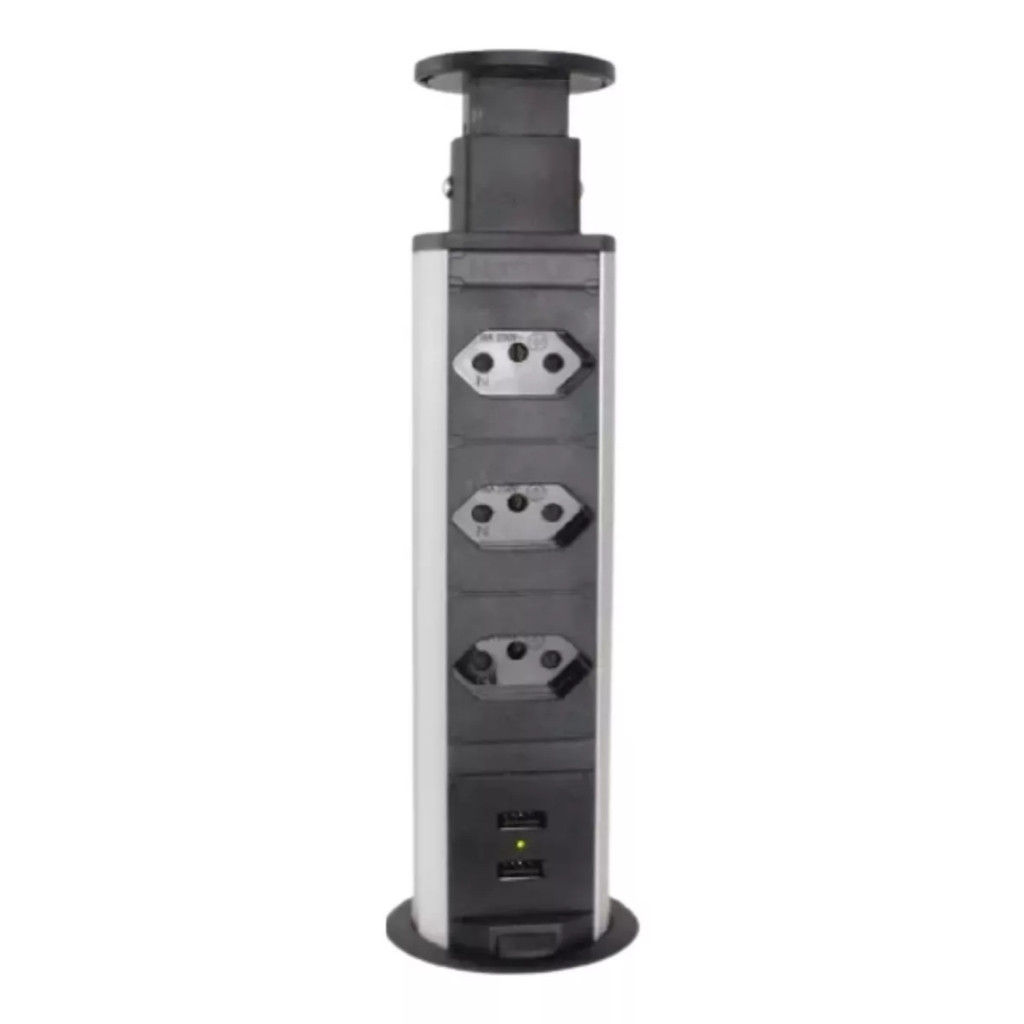 Torre Tomadas Retrátil 10a C/ 2 Usb 5v 2.4 Para Mesa Bancada