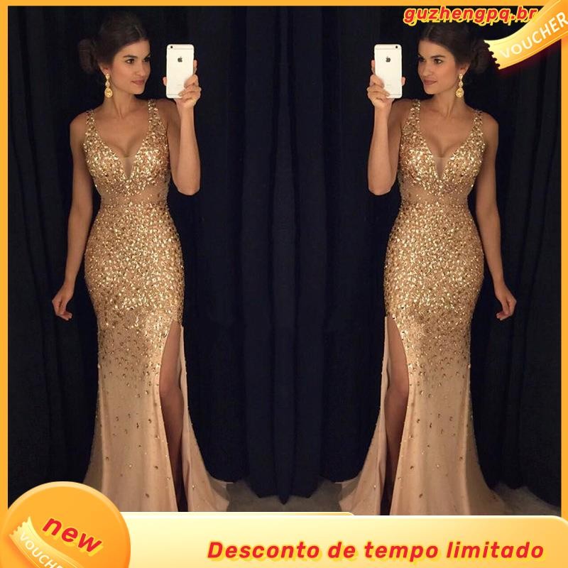 Vestido Longo Dourado em Oferta Shopee 2025