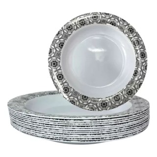 Kit 12 Pratos Fundo 25cm Preto Melamina Refeição Buffet em Oferta na Shopee