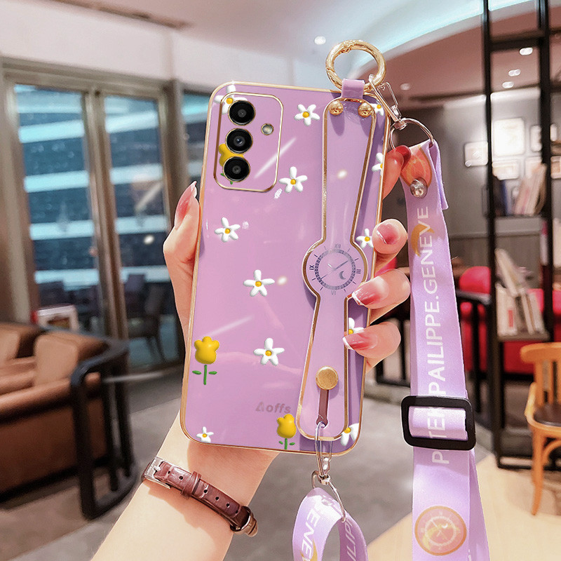 Capa De Telefone Mini Flores Para Samsung Galaxy A55 A35 A25 A54 A34 A16 5G A15 A14 A13 4G 5G A24 A04S 4G Caixa De Suporte De Alça De Pulso Anti-Queda Com Corda Longa em Oferta na Shopee