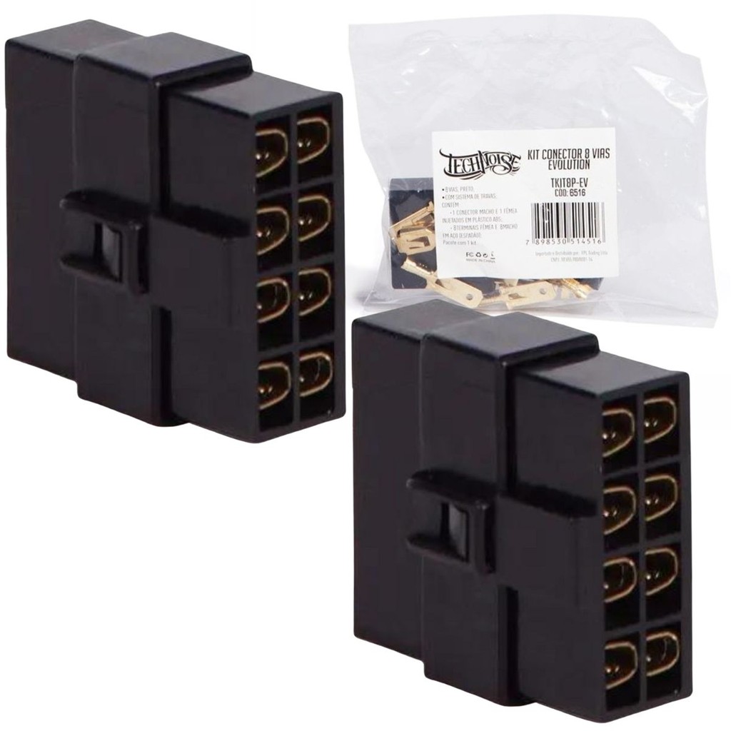 Kit 2 Terminal Conector 8 Vias Trava Macho Fêmea Technoise