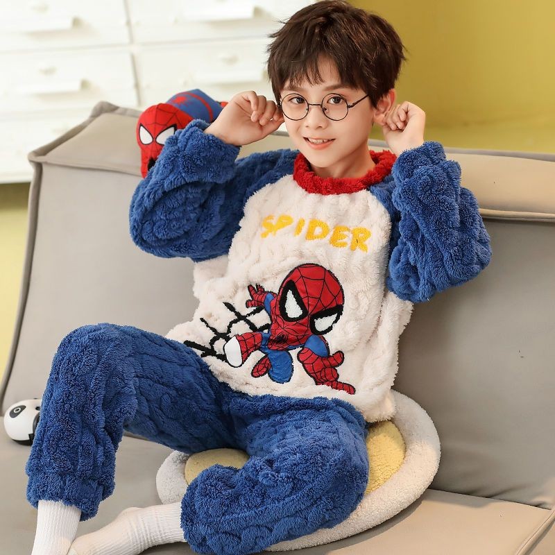 - Pijama Masculino De Inverno Infantil Menino Flanela Grossa Manga Comprida Quente 2 Peças Terno Do Miúdo 3-1