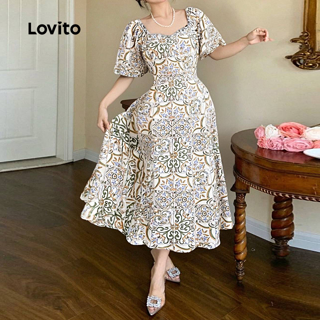 Detalhes do Lovito Vestido Feminino Vintage com Estilo Nacional Toque Suave Primavera/Verão L137LD153