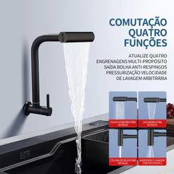 Torneira cozinha de aço inoxidável 304 montada na parede,4-Funções , com rotação de 360°