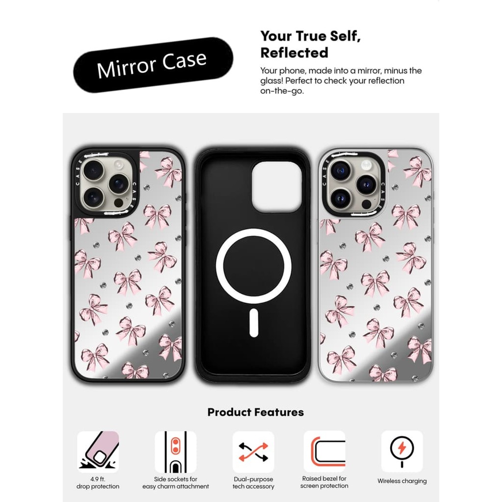 CASECASE X Capa De Fita Rosa Metálica Sucção Magnética Preta E Espelhada Prateada Para IPhone 16 15 14 13 12 Pro Max Plu