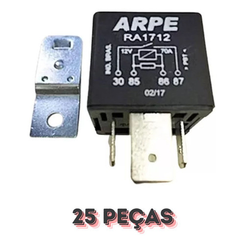 Relé 70a 12v Motor Partida Ar Condicionado Ventoinha Radiador Pré Aquecimento Diesel Uso Geral 25 Pç