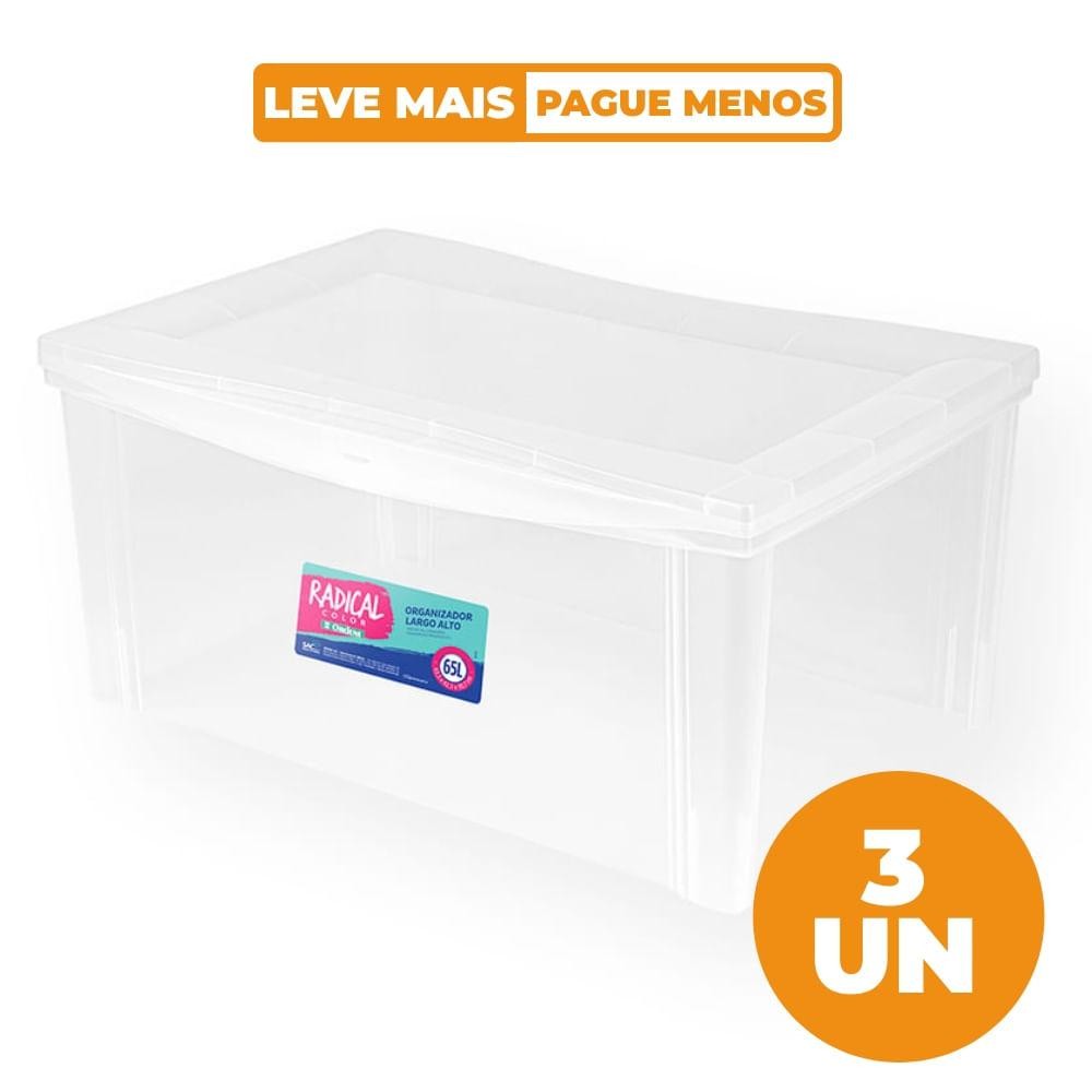 Kit 3 Caixas Organizadoras Alta Cristal 65L Radical Color Ordene em Oferta na Shopee