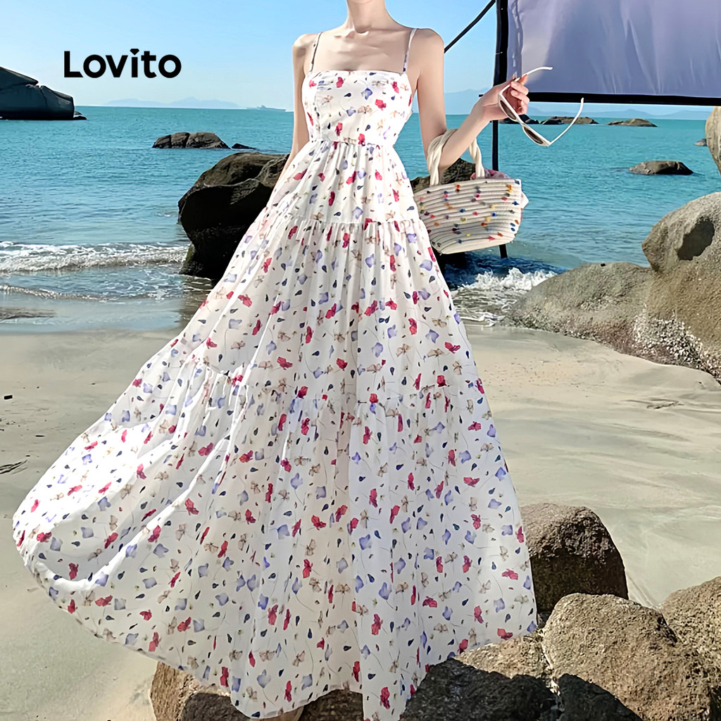 (Trendy) Lovito Boho Ditsy Floral Ruffle Vestido Multicolorido Para Mulheres L134ED219 - Women Clothes