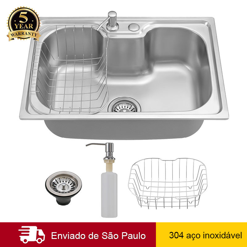 60x42x21cm Cuba Gourmet Cozinha Aço Inox 304 Pia Com Acessórios