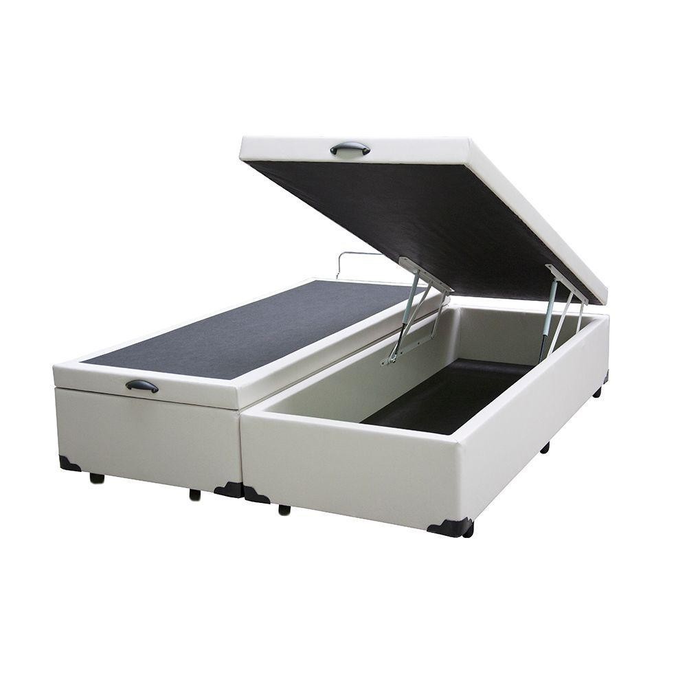 Cama Box Baú Casal Bipartido Homequeen Corino Branco 41x138x188 em Oferta na Shopee