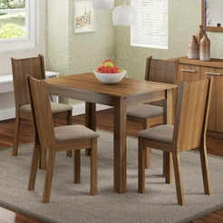 Conjunto Sala Jantar Mesa Tampo Madeira 4 Cadeiras Madesa