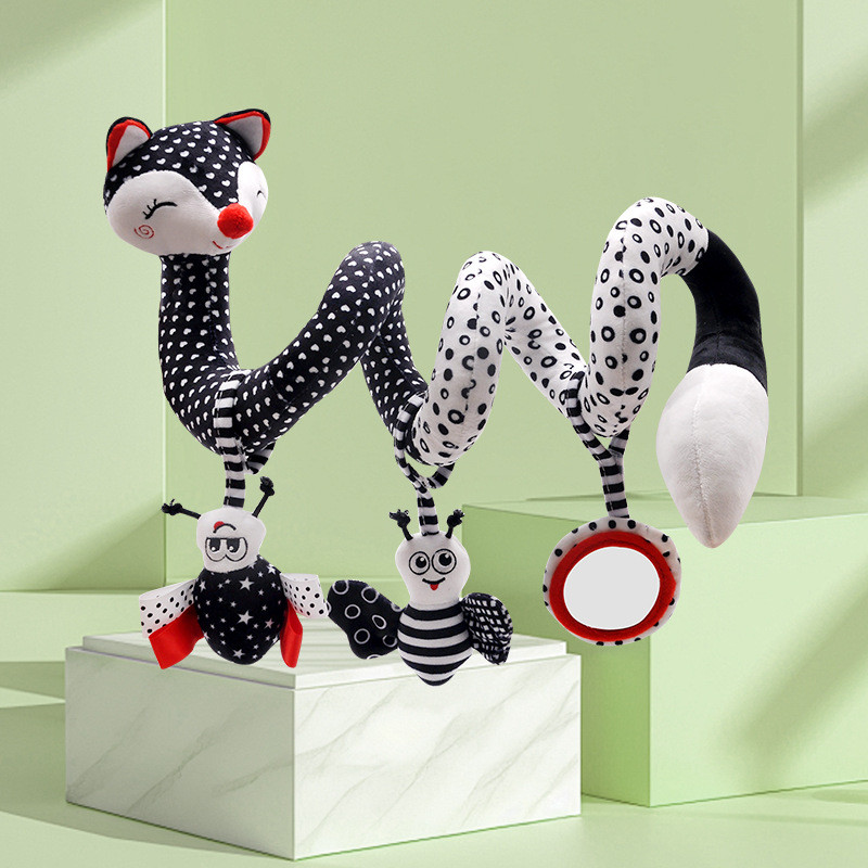 Móbile Espiral Preto e Branco 0-8 Meses Brinquedo Sensorial Berço Carrinho - Chocalho, Espelho e Som