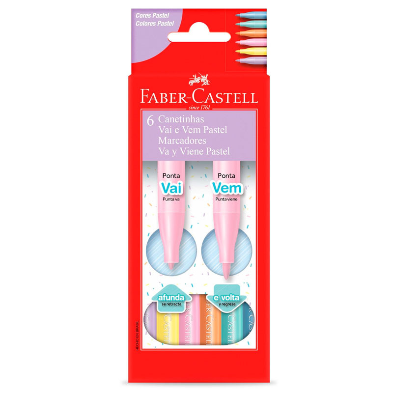 Caneta hidrográfica Vai e Vem 6 cores Pastel 150906VVZF Faber-Castell - Stationery