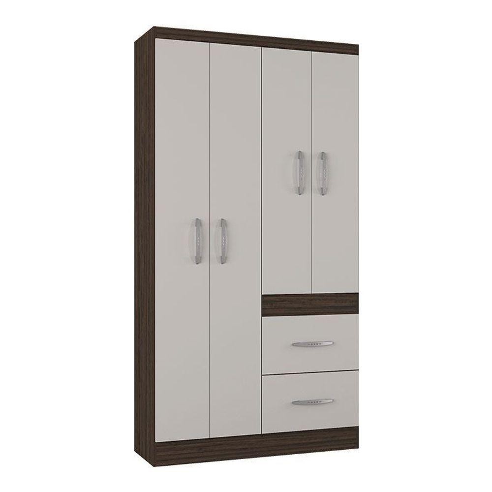 Guarda Roupa Solteiro Milão 4 Portas Chocolate Off White – Poquema em Oferta na Shopee