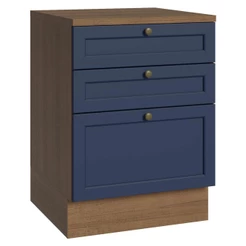Balcão de Cozinha 60 cm 3 Gavetas Rustic/Azul Vik Madesa