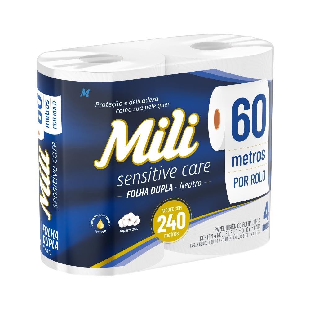 PAPEL HIGIENICO MILI SENSITIVE COM 4X60MT FOLHA DUPLA NEUTRO - Health
