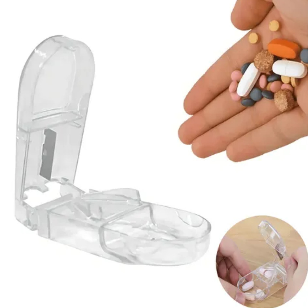 Cortador De Comprimidos Porta Remédios Reservatório Incolor em Oferta na Shopee