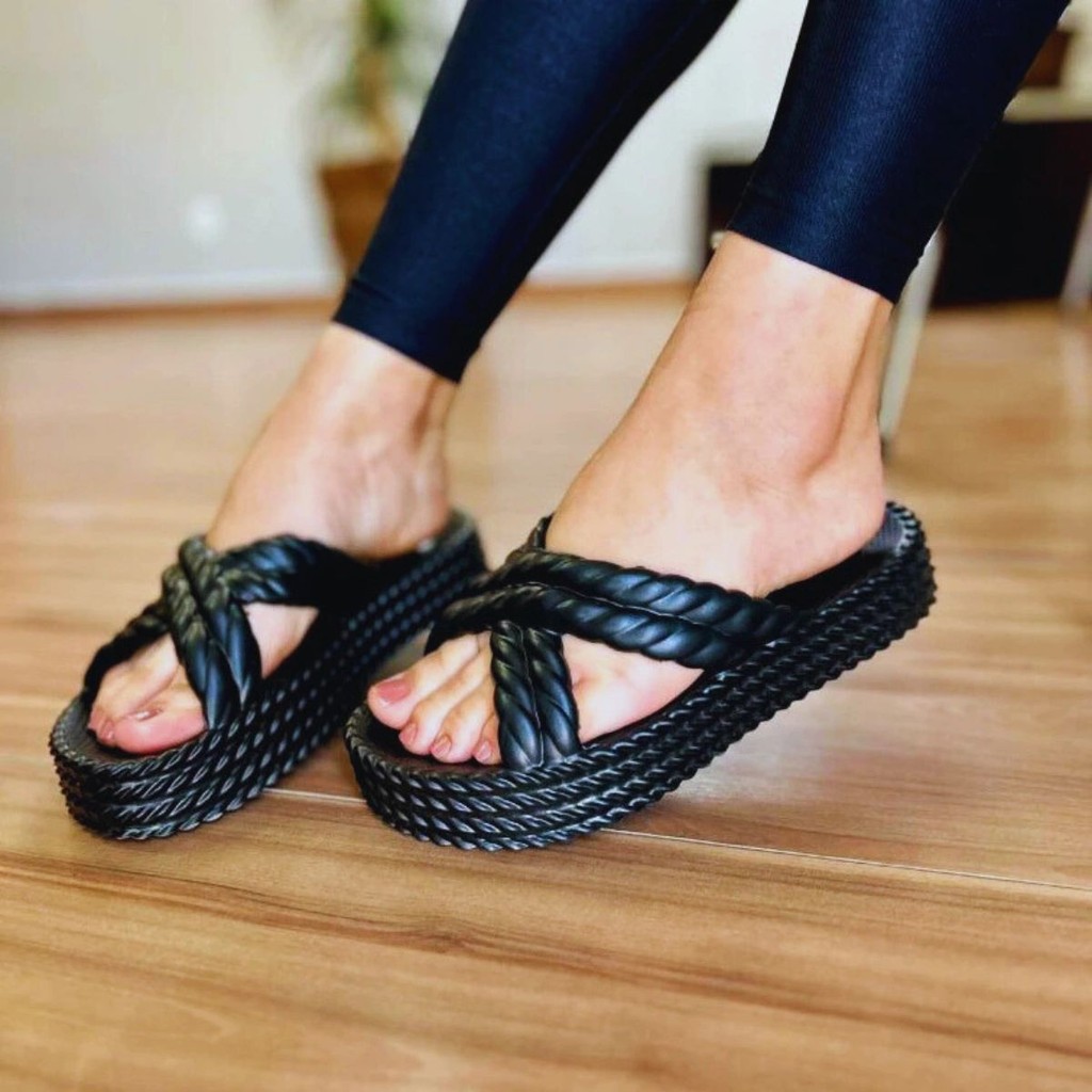 Sandália Feminino Trançado Plataforma Nuvem Ortopédica Chinelo Confortável Blogueirinha