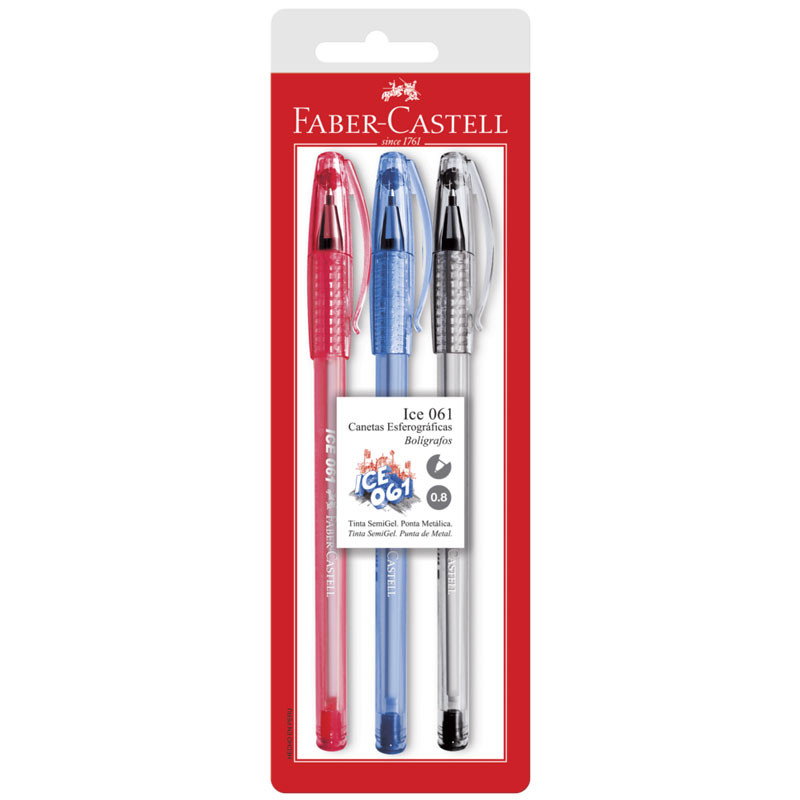 Caneta esferográfica 061 Ice Office AZ/PR/VM com 3 unidades Faber-Castell - Stationery