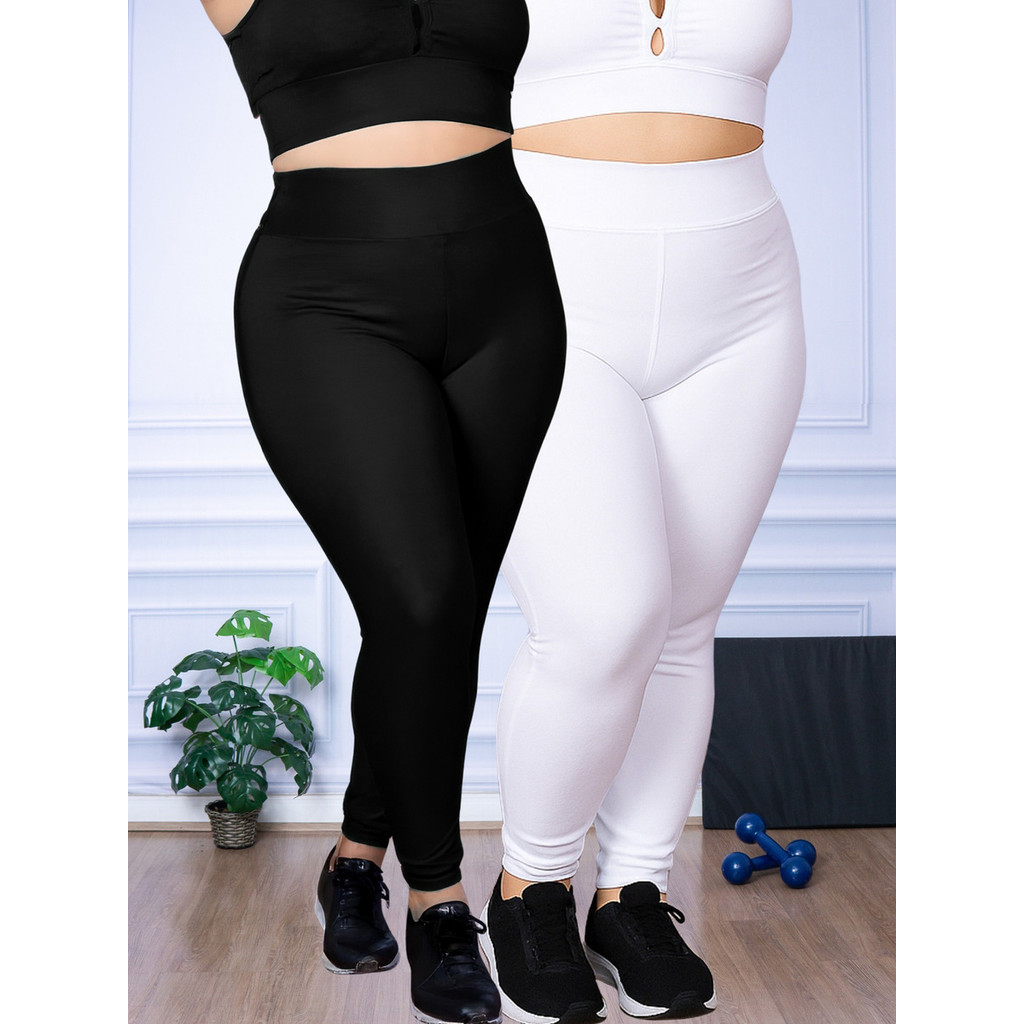 Kit 2 Calças Leggings Feminina Plus Size Branca E Coloridas