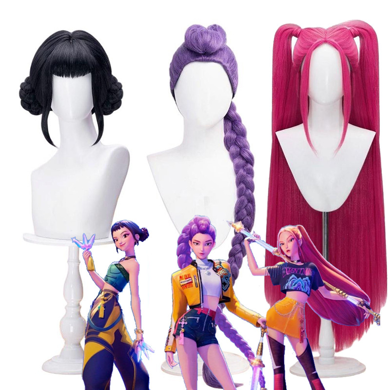 Filme Kpop Cosplay Peruca Mira Rumi Zoe Demônio Caçadores Roxo Preto Vermelho Cabelo Longo Resistente Ao Calor Perucas S