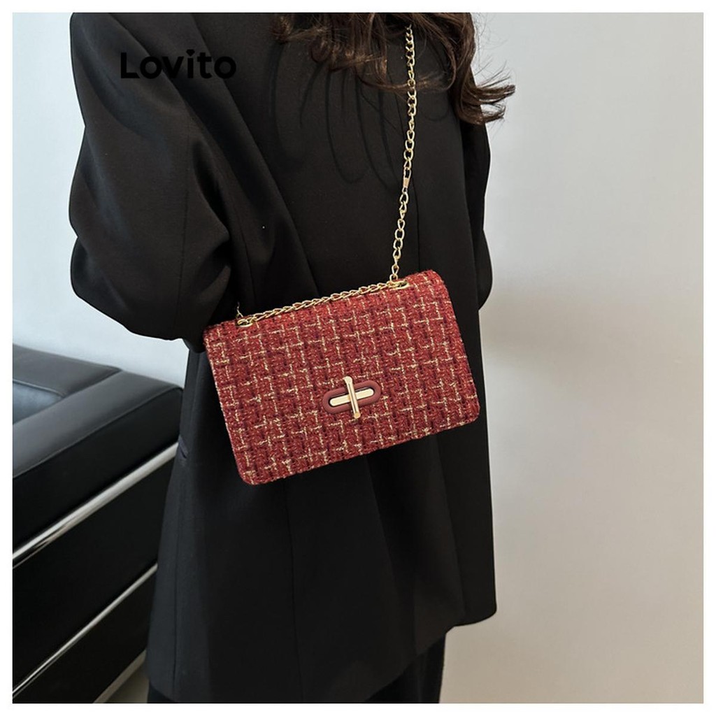Lovito Elegante bolsa xadrez de duas cores guingão para mulheres LFA65139 - Women Bags
