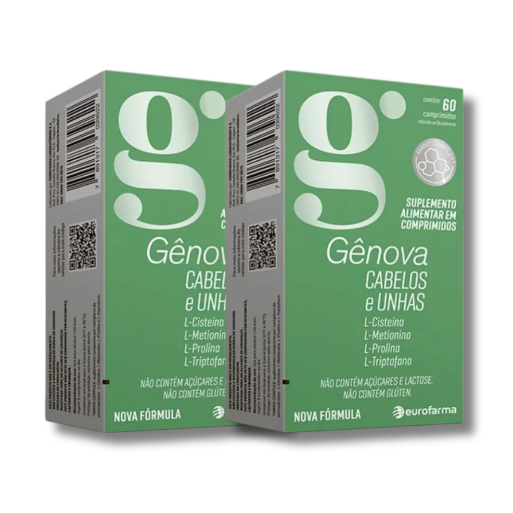 Kit c/2 Suplemento Cabelos e Unhas Gênova 60cps Eurofarma Biotina e Zinco Original