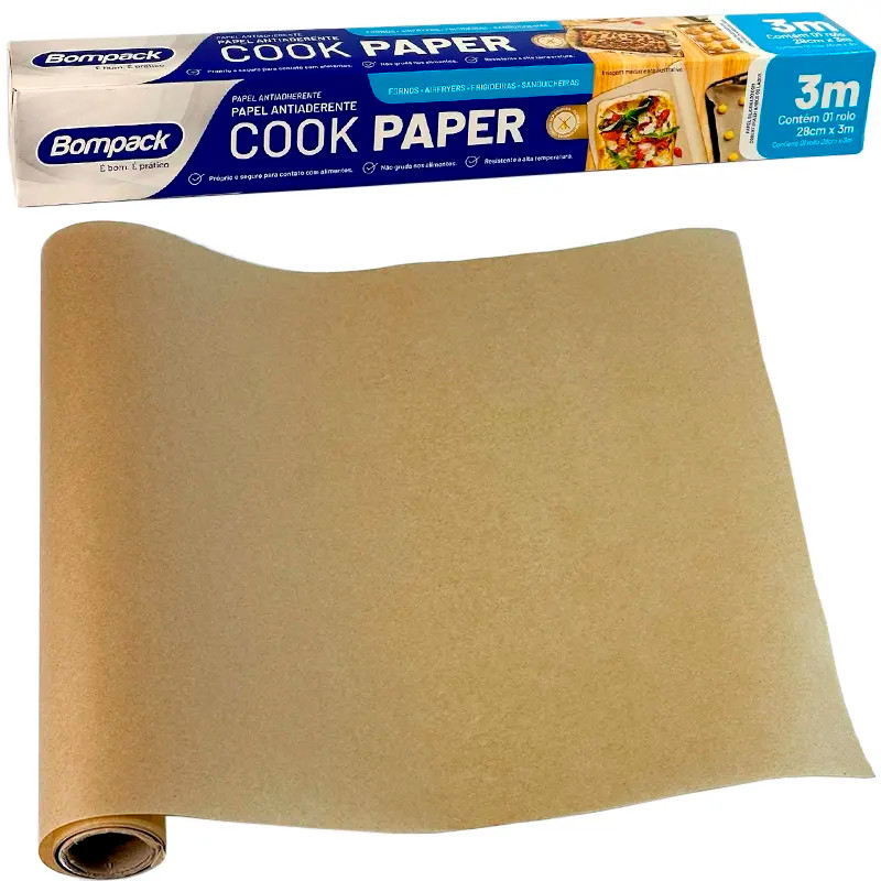 Papel Antiaderente Cook Paper 28cm x 3m Não Gruda Assar Grelhar Alimentos Air Fryer Forno - Bompack em Oferta na Shopee