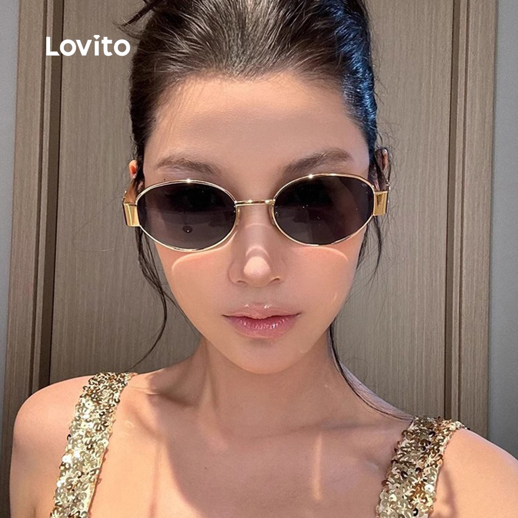 Lovito Óculos de Sol com Armações de Metal Largas No Estilo boho LFA90X048 em Oferta na Shopee