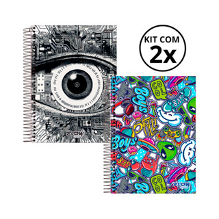 Kit 02 Cadernos Universitário 10 Matérias 160 Folhas Flow - Jandaia CAPA:Olho/Boys em Oferta na Shopee