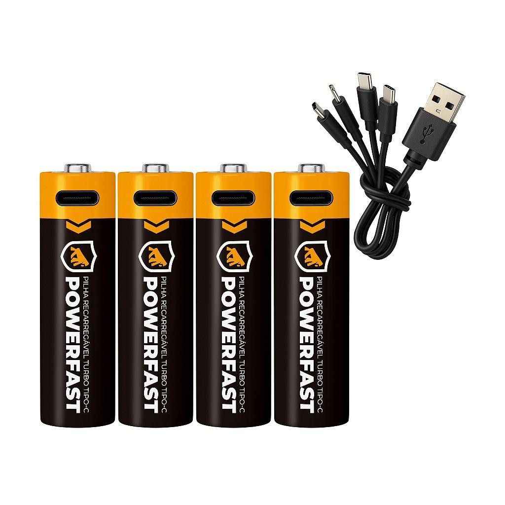 Pilha Recarregável AA Turbo PowerFast - 4 Unidades - Alta Capacidade, Até 1200 Recargas - Gshield em Oferta na Shopee