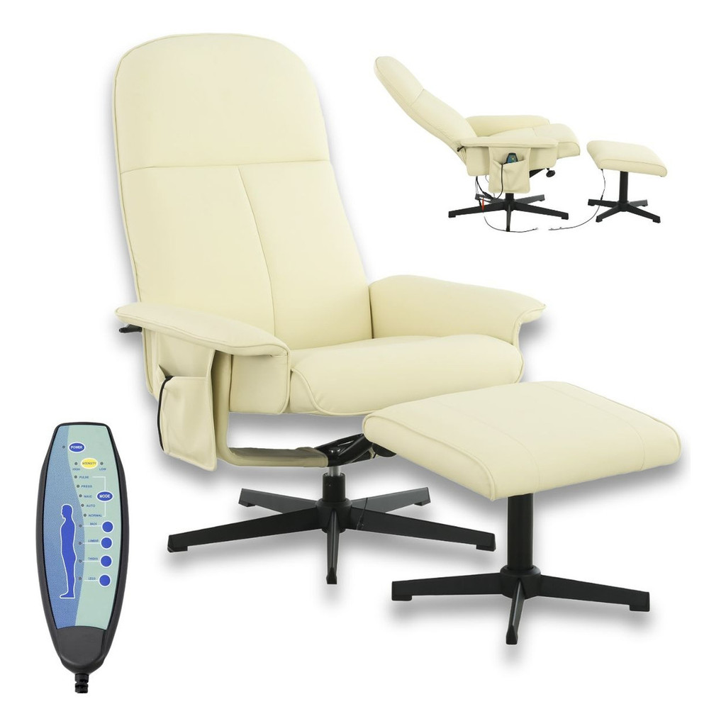 Poltrona De Massagem Reclinável Apoio Pés Bege Chicago em Oferta na Shopee