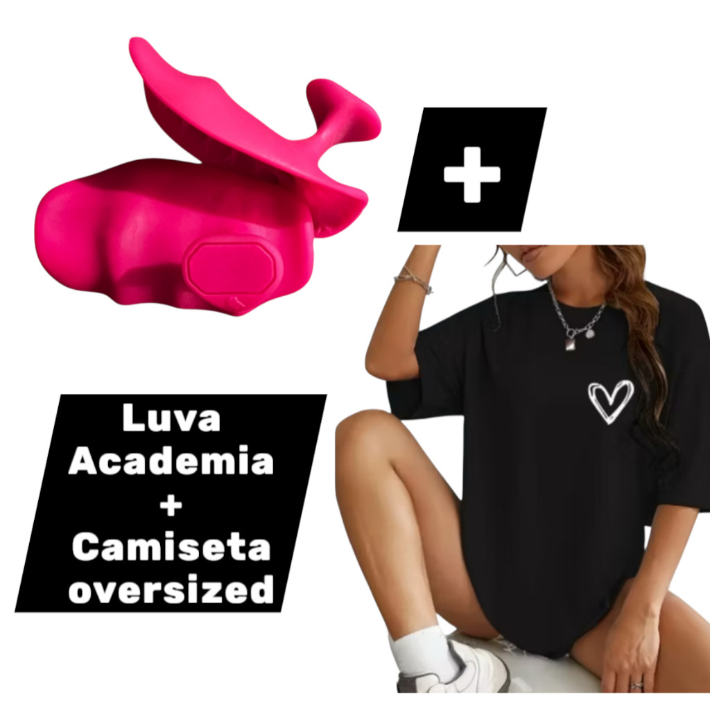 Kit Camiseta Feminina Academia Treino Oversized Camisetão Longa Algodão Confortavel + Luva de Academia