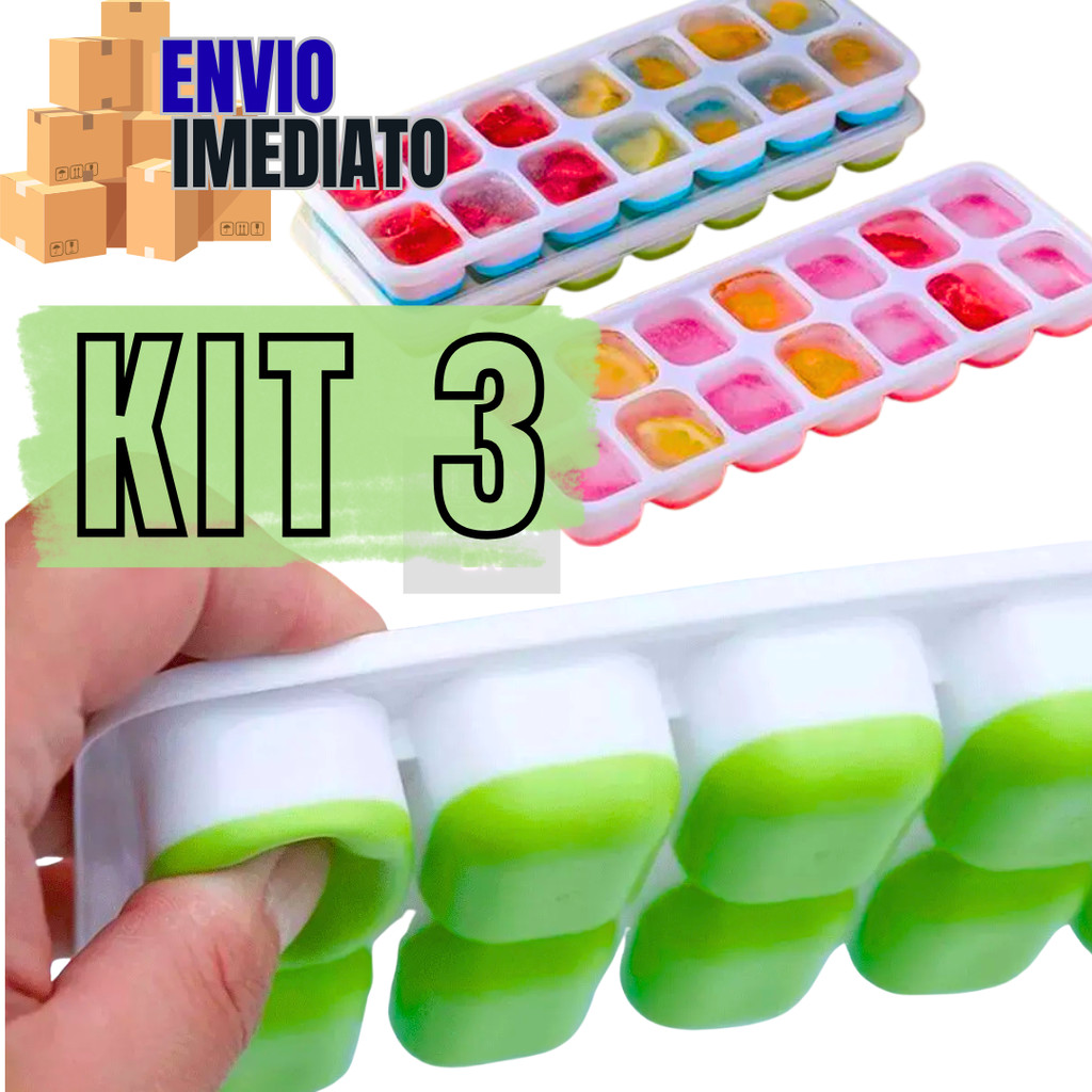 Kit 3 Forminhas De Gelo Silicone Fundo Colorida Forma Cubo Fácil Desenformar Doce Frutas Papinha