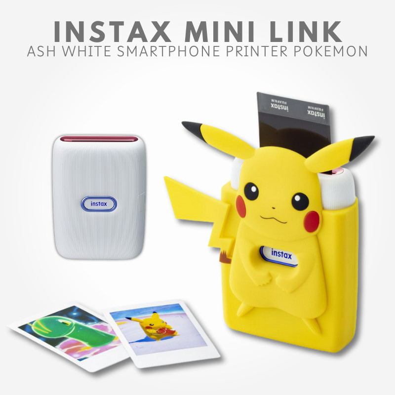 FUJIFILM Cheki Smartphone Printer Ash White (Red & Blue) "Pikachu" Silicone Case Set instax mini Link POKEMON