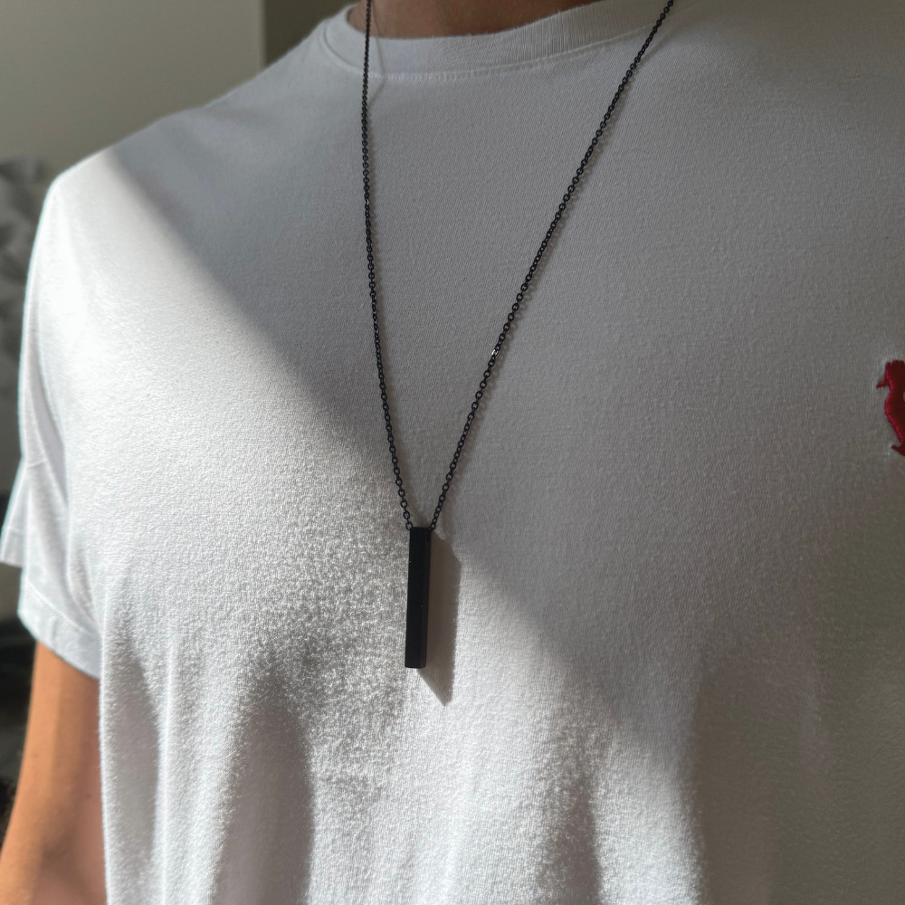 Colar Preto Tungstênio Pingente Black Masculino Alta Durabilidade Resistência Não Alérgico Plaquinha