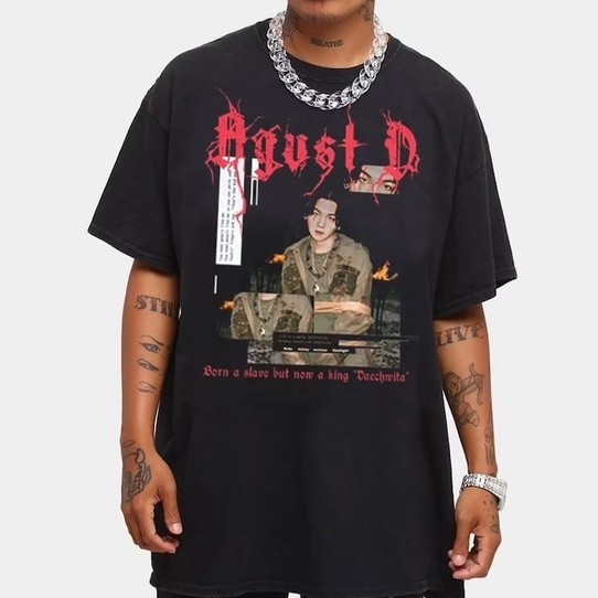 Camiseta Premium em Algodão Puro Camiseta Basica Camisa Agust D Eyes King Daechwita Heavy Metal Suga Aesthetic Unis