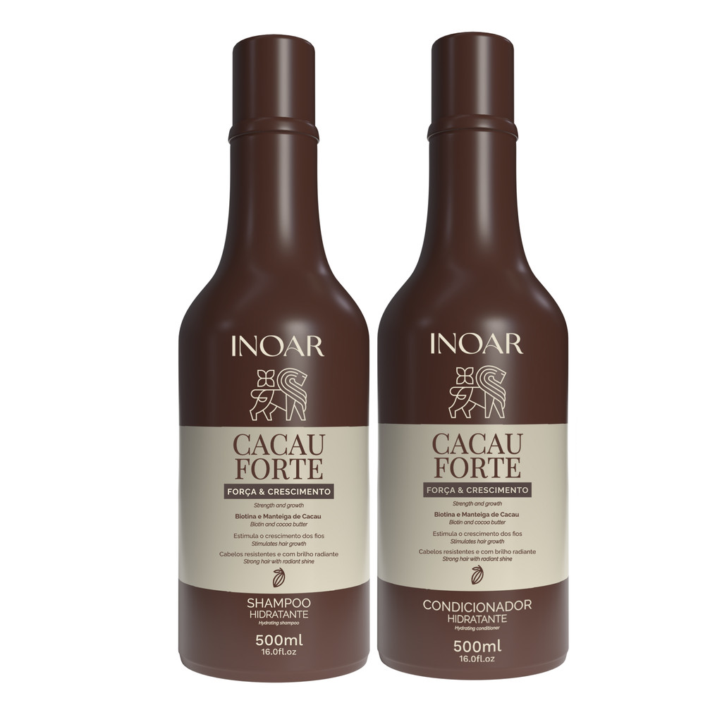 KIT INOAR CACAU FORTE SHAMPOO + CONDICIONADOR 500ML FORÇA CAPILAR E ANTIQUEDA