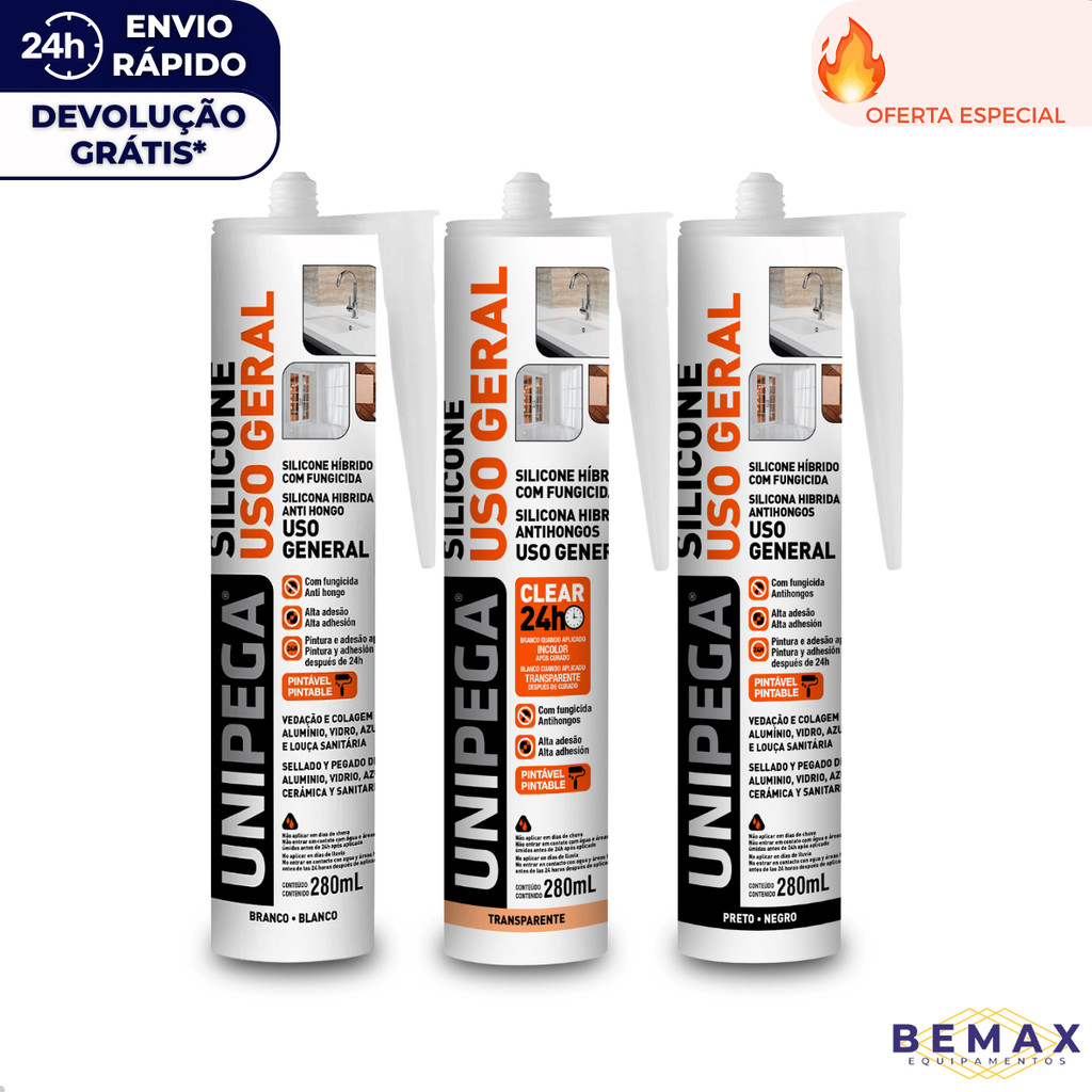 Silicone Hibrido Com Fungicida Uso Geral Vedação Cola Multiuso Vidro Azulejo Box Unipega 280ml