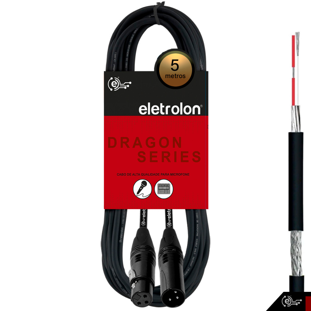 Cabo De Microfone Balanceado Xlr Macho para Xlr Femea 5m Metros