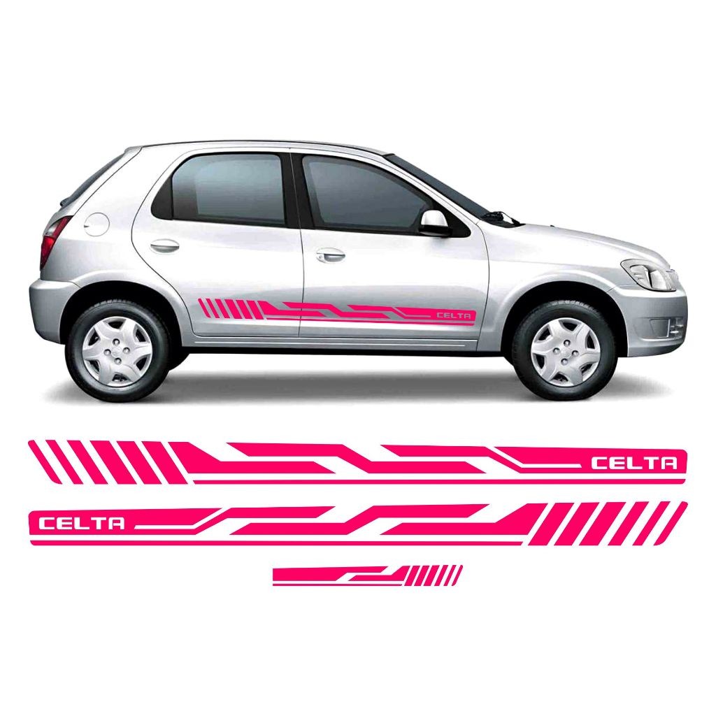 Adesivos Celta Faixa Lateral e Traseira Acessorios Tuning Sport Feminino Personalizado Rosa CH104