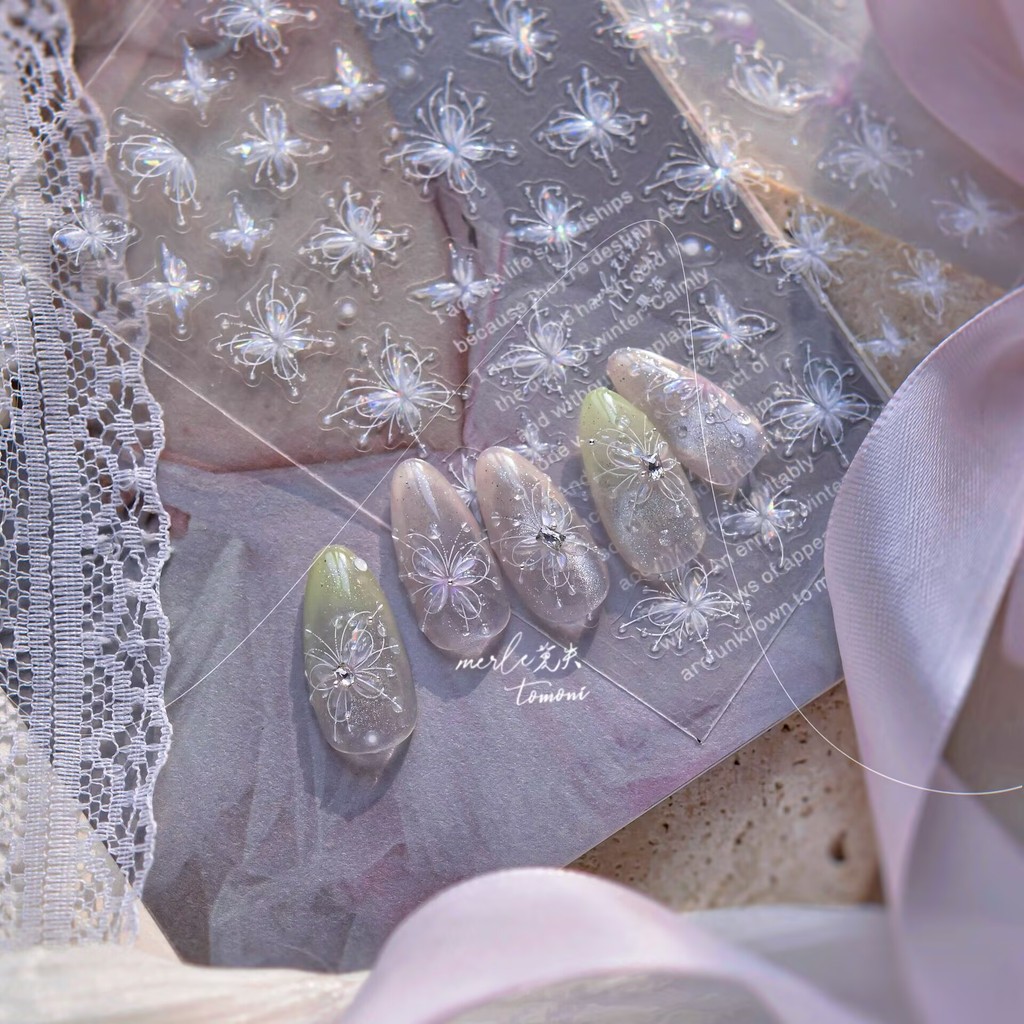Tomoni Manicure geléia concha luz estilo maduro fantasia gelo cristal luz das estrelas romântico borboleta asa adesivo d
